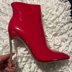 London Rag • Vibrant Red Patent Leather Heeled Boots • EU 39, 8-8.5